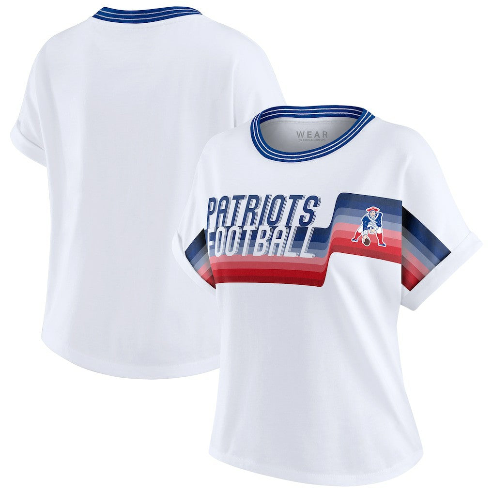 NFL New England Patriots WEAR by Erin Andrews Women's Cropped Center Stripe Dolman T-Shirt