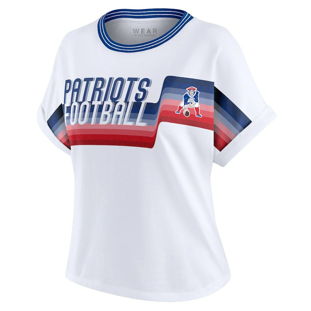 NFL New England Patriots WEAR by Erin Andrews Women's Cropped Center Stripe Dolman T-Shirt