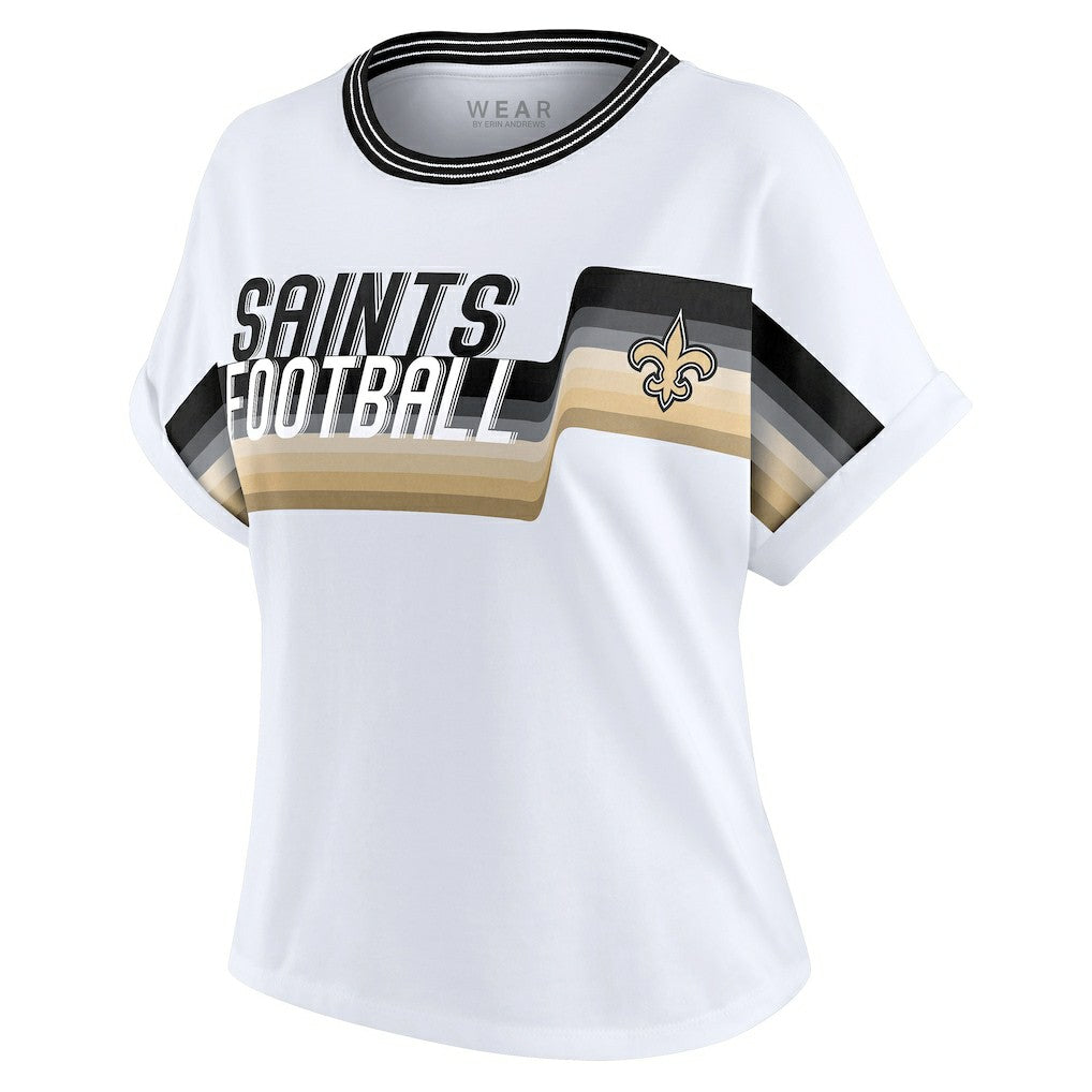 NFL New Orleans Saints WEAR by Erin Andrews Women's Cropped Center Stripe Dolman T-Shirt