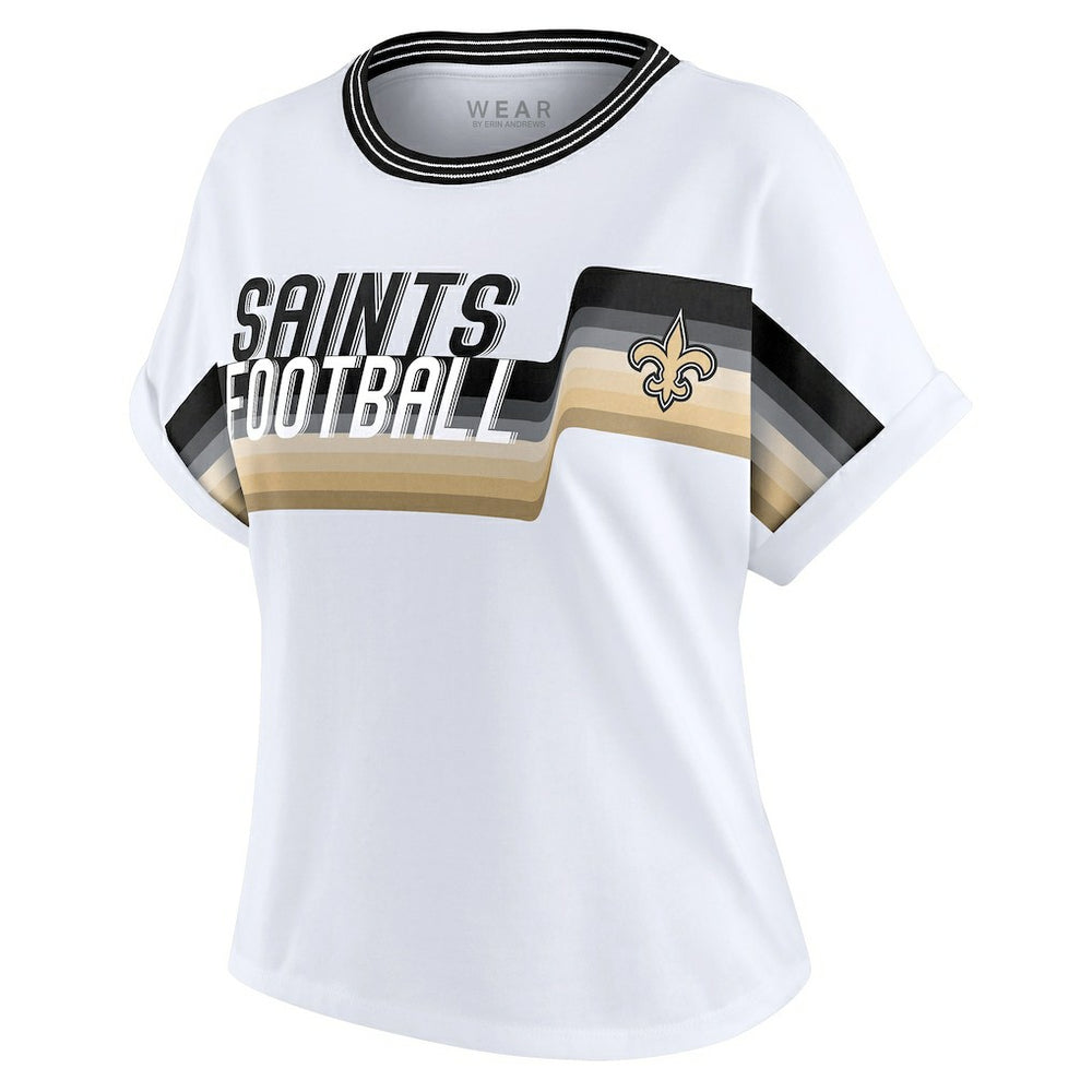 NFL New Orleans Saints WEAR by Erin Andrews Women's Cropped Center Stripe Dolman T-Shirt