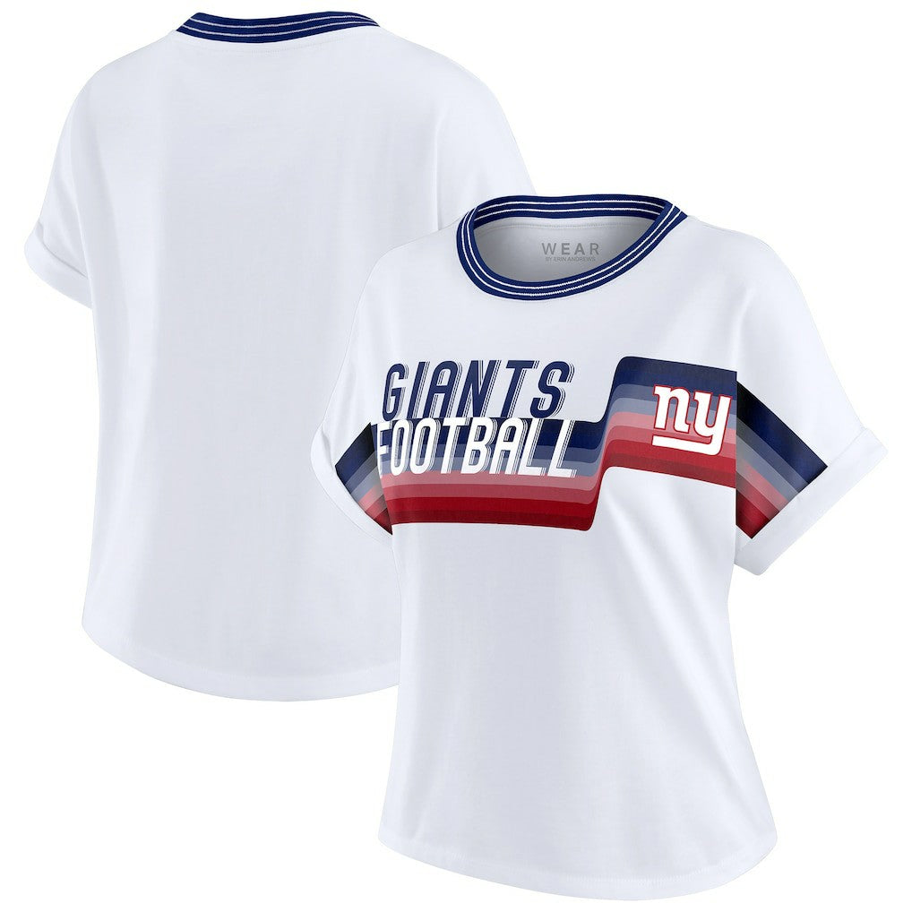 NFL New York Giants WEAR by Erin Andrews Women's Cropped Center Stripe Dolman T-Shirt