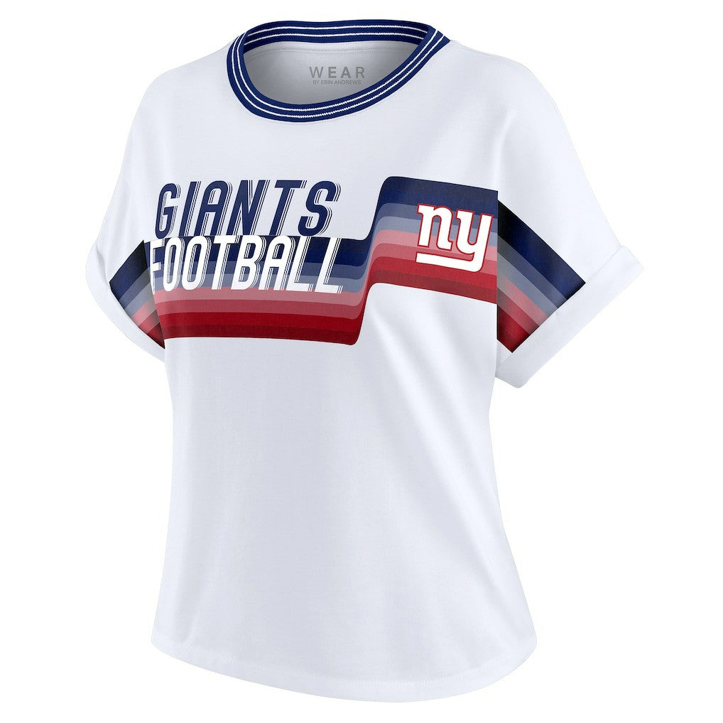 NFL New York Giants WEAR by Erin Andrews Women's Cropped Center Stripe Dolman T-Shirt