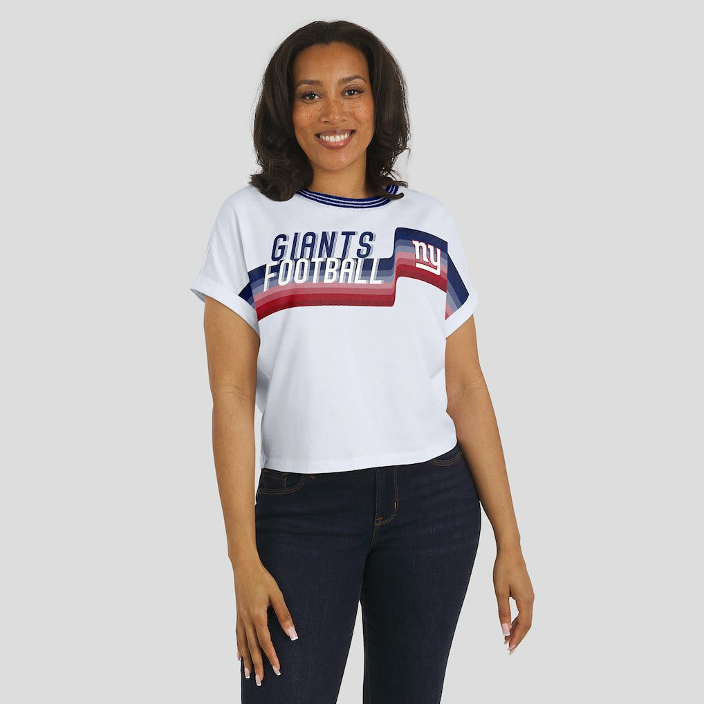 NFL New York Giants WEAR by Erin Andrews Women's Cropped Center Stripe Dolman T-Shirt