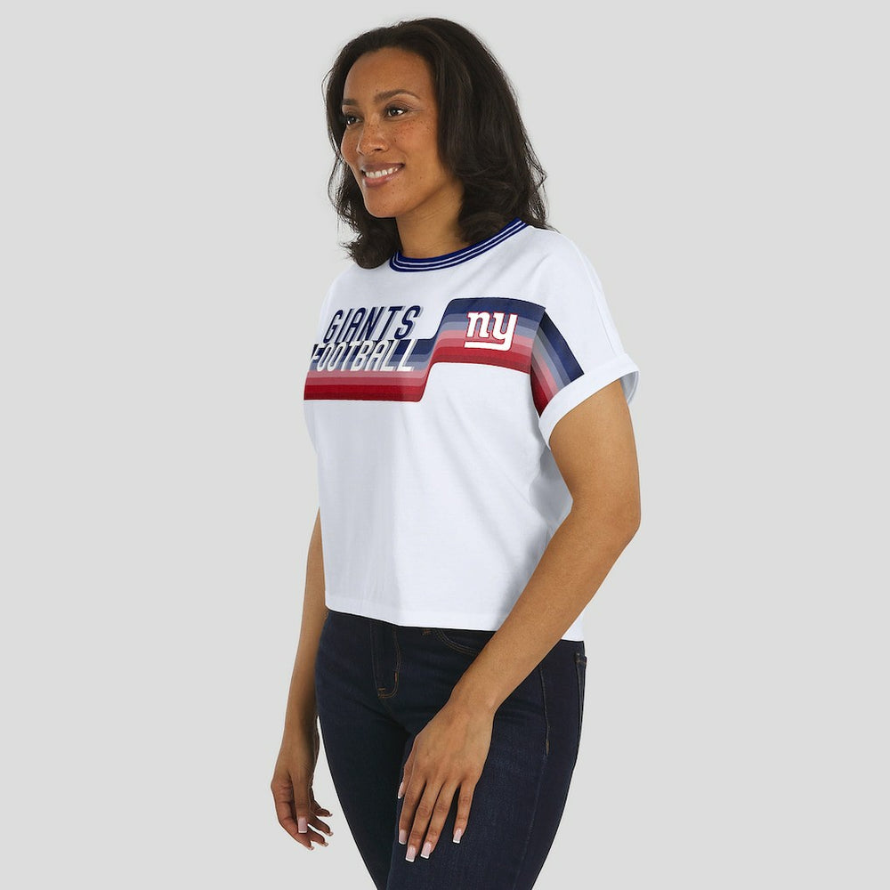 NFL New York Giants WEAR by Erin Andrews Women's Cropped Center Stripe Dolman T-Shirt
