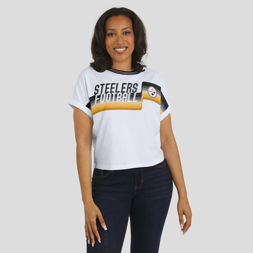 NFL Pittsburgh Steelers WEAR by Erin Andrews Women's Cropped Center Stripe Dolman T-Shirt