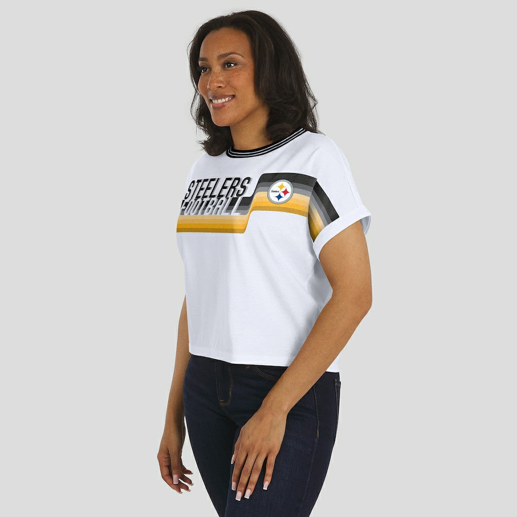 NFL Pittsburgh Steelers WEAR by Erin Andrews Women's Cropped Center Stripe Dolman T-Shirt
