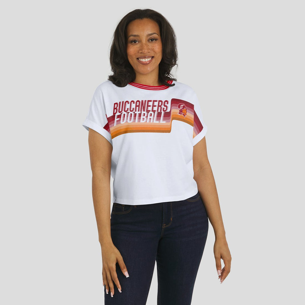 NFL Tampa Bay Buccaneers WEAR by Erin Andrews Women's Cropped Center Stripe Dolman T-Shirt