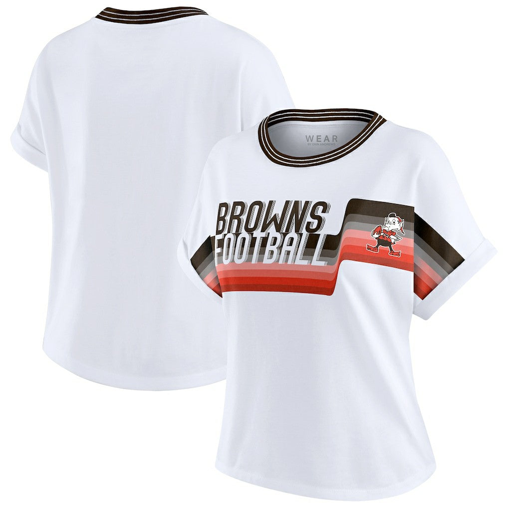 NFL Cleveland Browns WEAR by Erin Andrews Women's Cropped Center Stripe Dolman T-Shirt