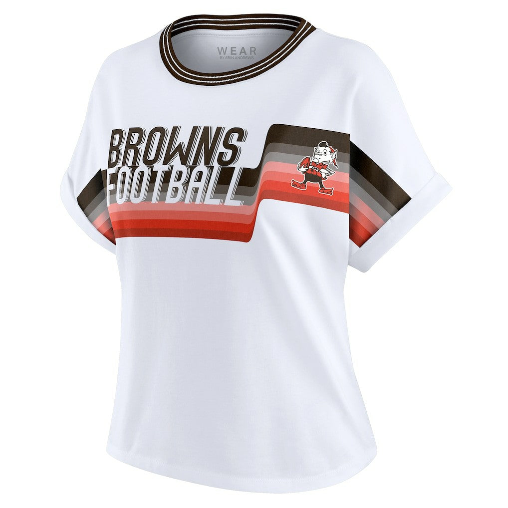 NFL Cleveland Browns WEAR by Erin Andrews Women's Cropped Center Stripe Dolman T-Shirt