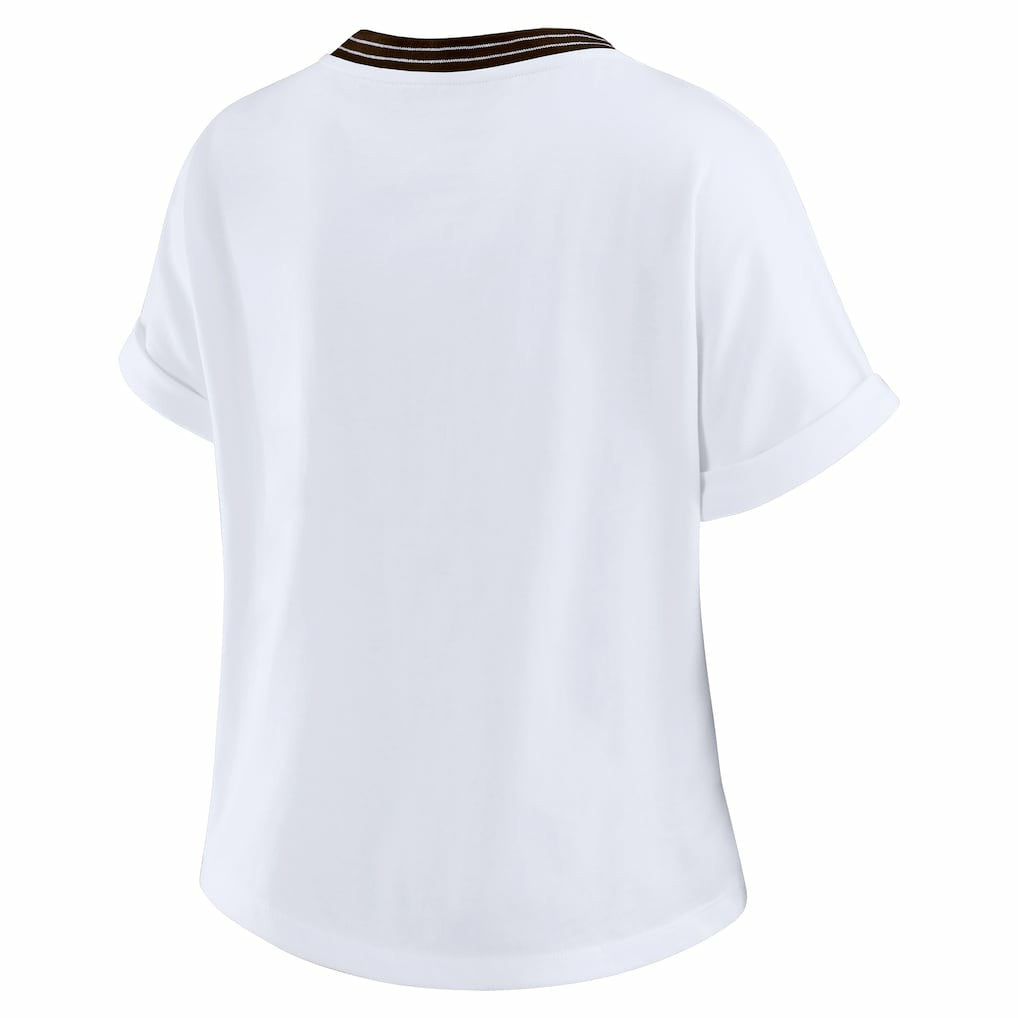 NFL Cleveland Browns WEAR by Erin Andrews Women's Cropped Center Stripe Dolman T-Shirt