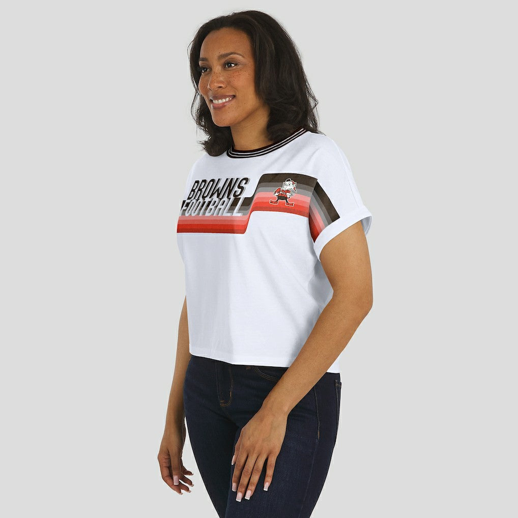 NFL Cleveland Browns WEAR by Erin Andrews Women's Cropped Center Stripe Dolman T-Shirt
