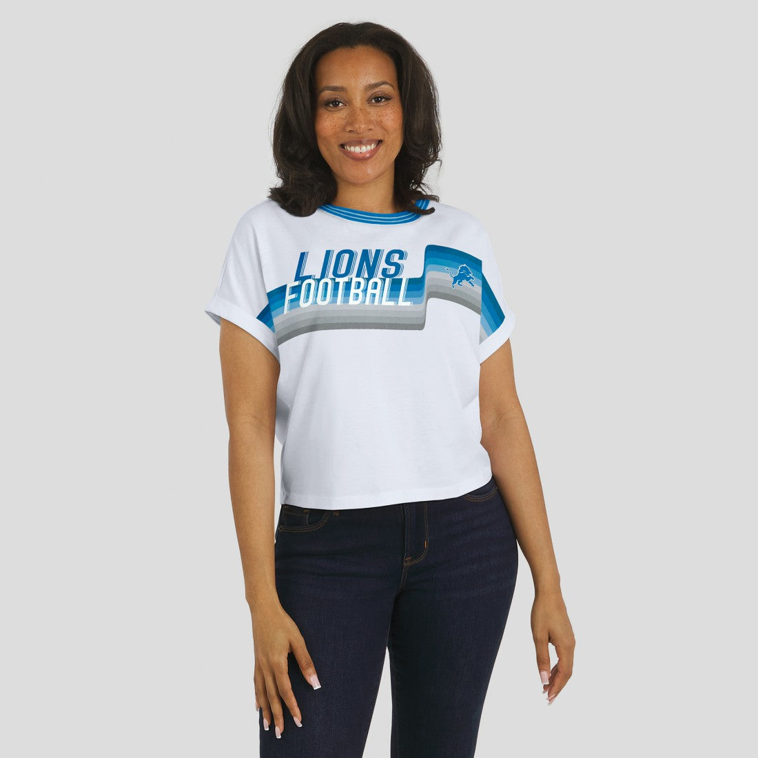 NFL Detroit Lions WEAR by Erin Andrews Women's Cropped Center Stripe Dolman T-Shirt