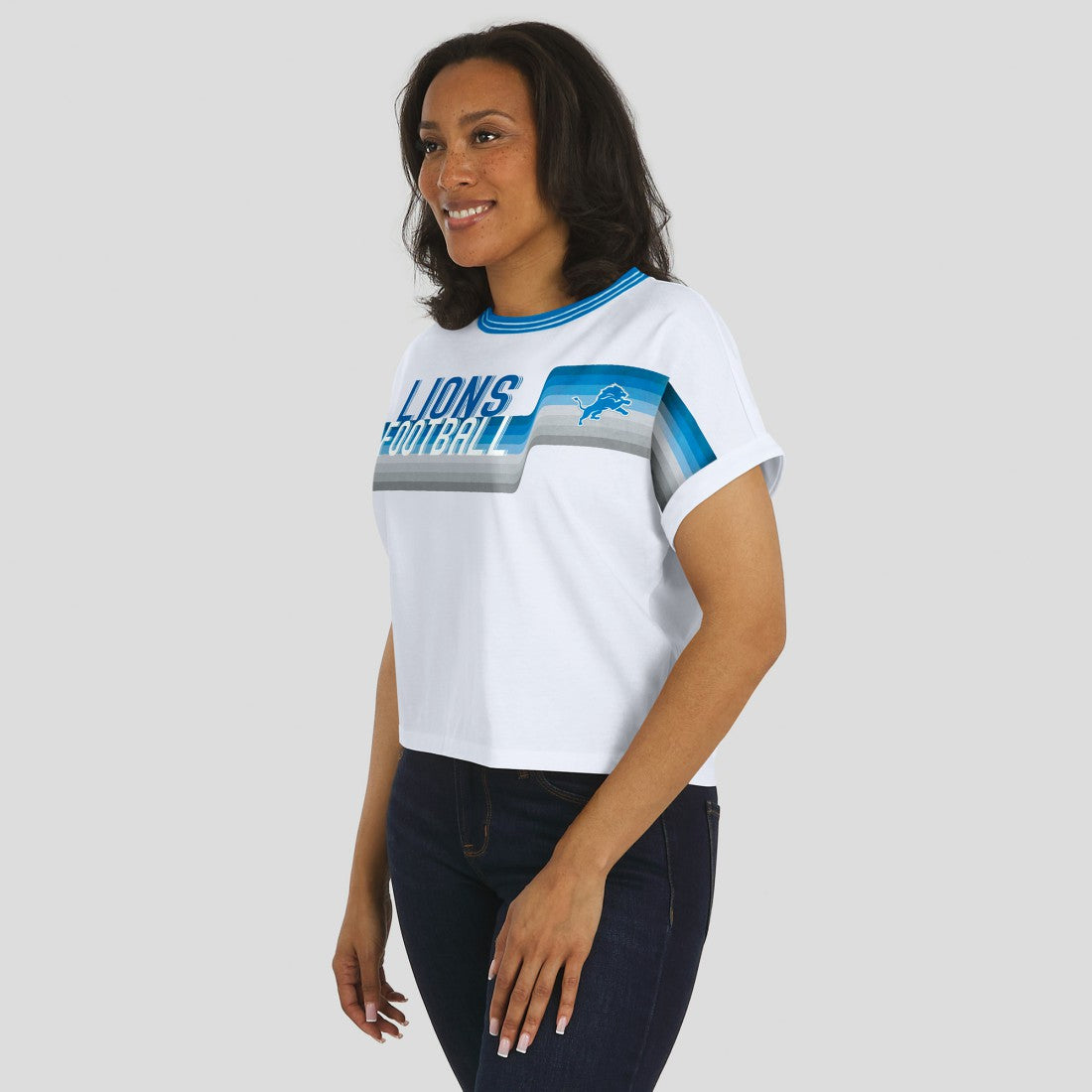 NFL Detroit Lions WEAR by Erin Andrews Women's Cropped Center Stripe Dolman T-Shirt