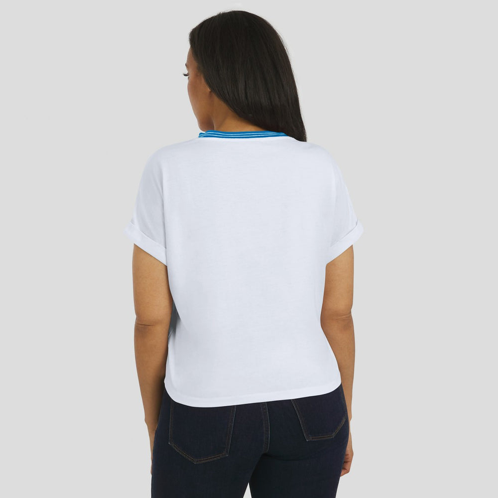 NFL Detroit Lions WEAR by Erin Andrews Women's Cropped Center Stripe Dolman T-Shirt