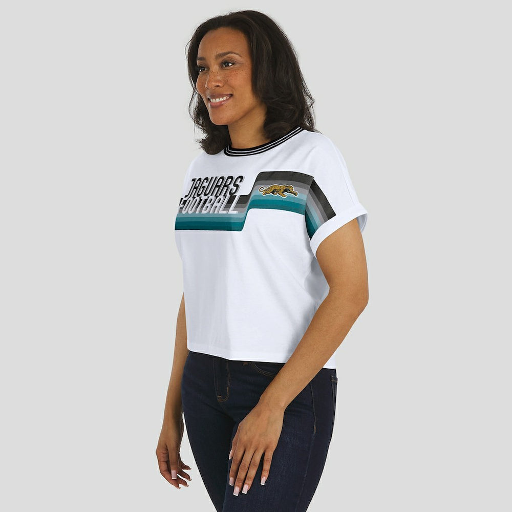 NFL Jacksonville Jaguars WEAR by Erin Andrews Women's Cropped Center Stripe Dolman T-Shirt