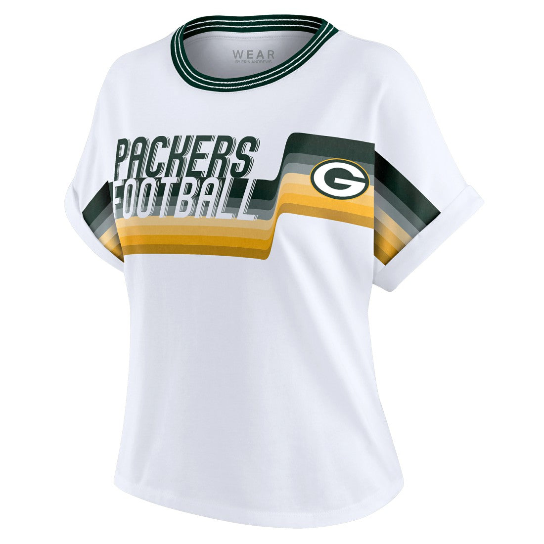 NFL Green Bay Packers WEAR by Erin Andrews Women's Cropped Center Stripe Dolman T-Shirt
