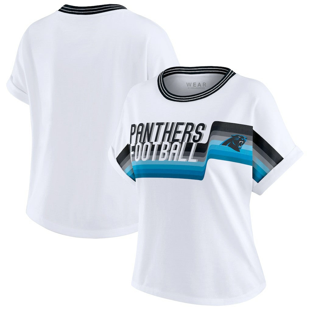 NFL Carolina Panthers WEAR by Erin Andrews Women's Cropped Center Stripe Dolman T-Shirt