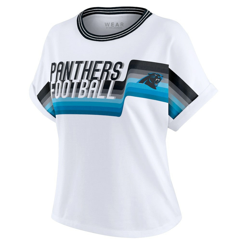 NFL Carolina Panthers WEAR by Erin Andrews Women's Cropped Center Stripe Dolman T-Shirt