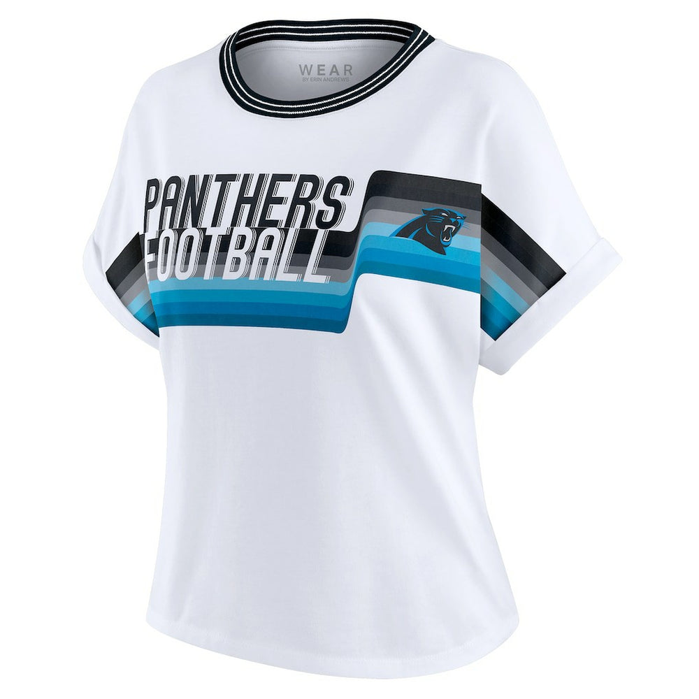 NFL Carolina Panthers WEAR by Erin Andrews Women's Cropped Center Stripe Dolman T-Shirt