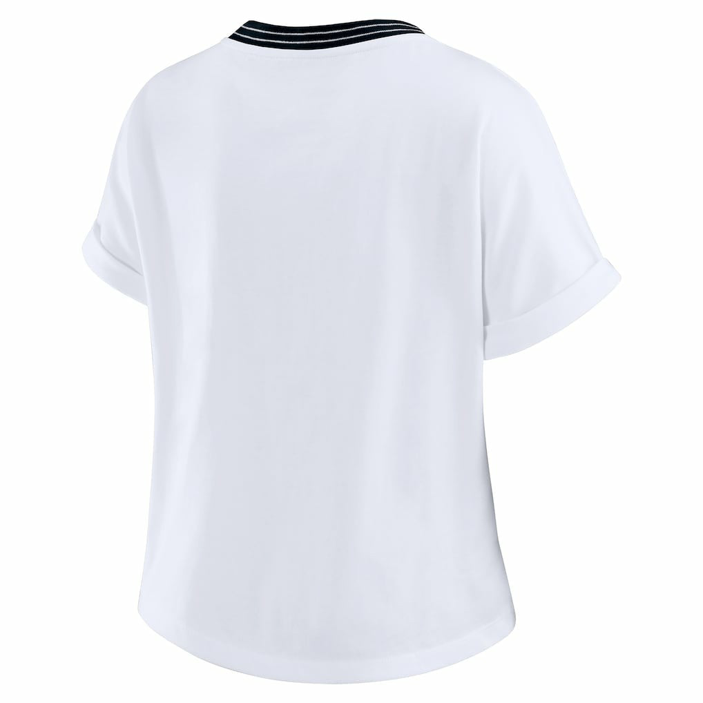 NFL Carolina Panthers WEAR by Erin Andrews Women's Cropped Center Stripe Dolman T-Shirt