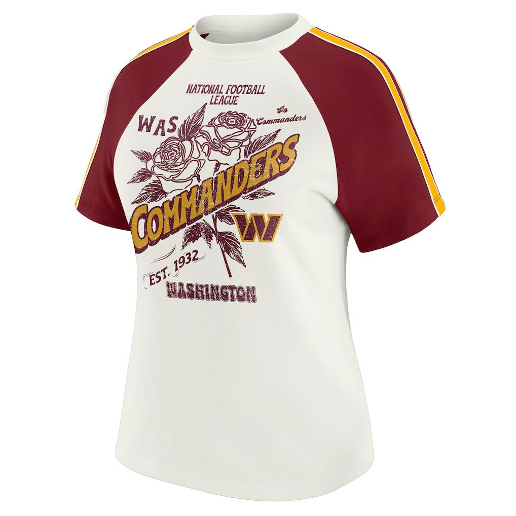NFL Washington Commanders WEAR by Erin Andrews Women's Sleeve Stripe Distressed Raglan T-Shirt