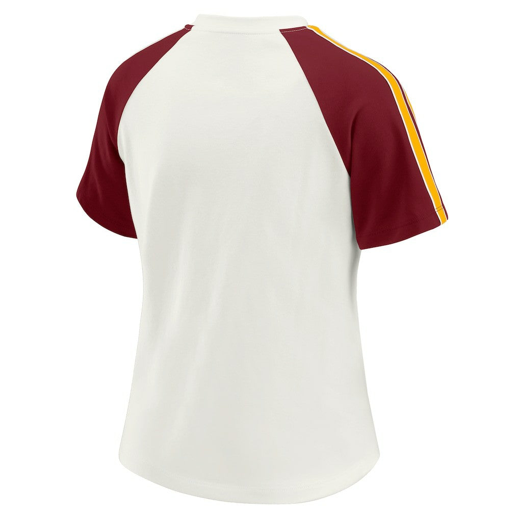 NFL Washington Commanders WEAR by Erin Andrews Women's Sleeve Stripe Distressed Raglan T-Shirt
