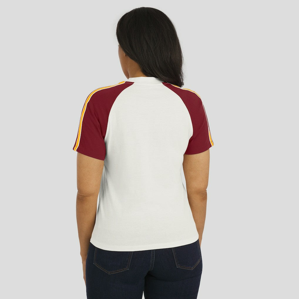 NFL Washington Commanders WEAR by Erin Andrews Women's Sleeve Stripe Distressed Raglan T-Shirt