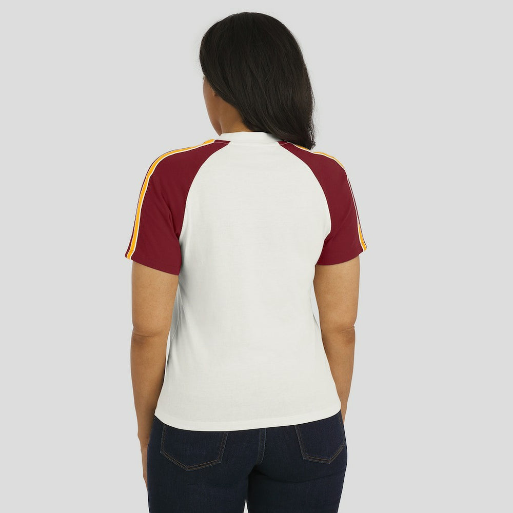 NFL Washington Commanders WEAR by Erin Andrews Women's Sleeve Stripe Distressed Raglan T-Shirt