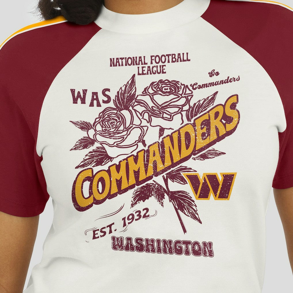 NFL Washington Commanders WEAR by Erin Andrews Women's Sleeve Stripe Distressed Raglan T-Shirt