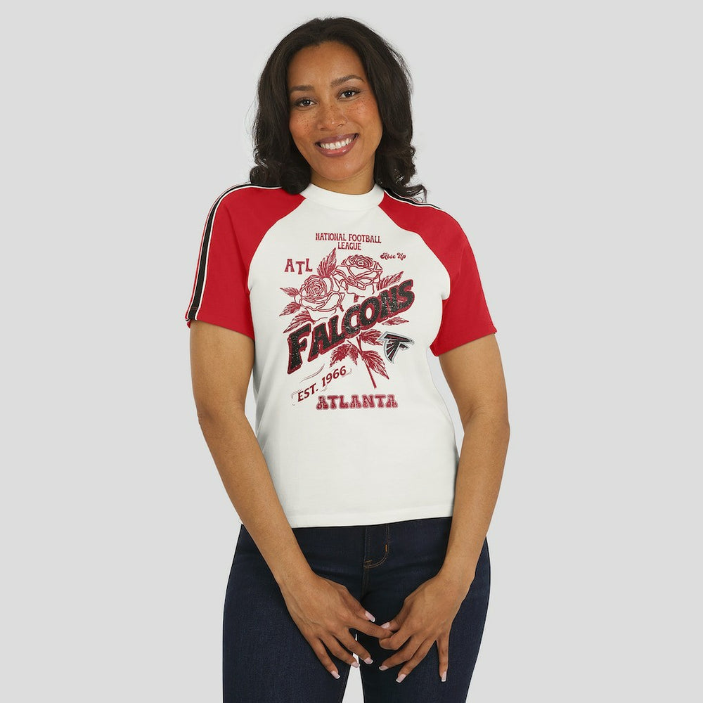 NFL Atlanta Falcons WEAR by Erin Andrews Women's Sleeve Stripe Distressed Raglan T-Shirt