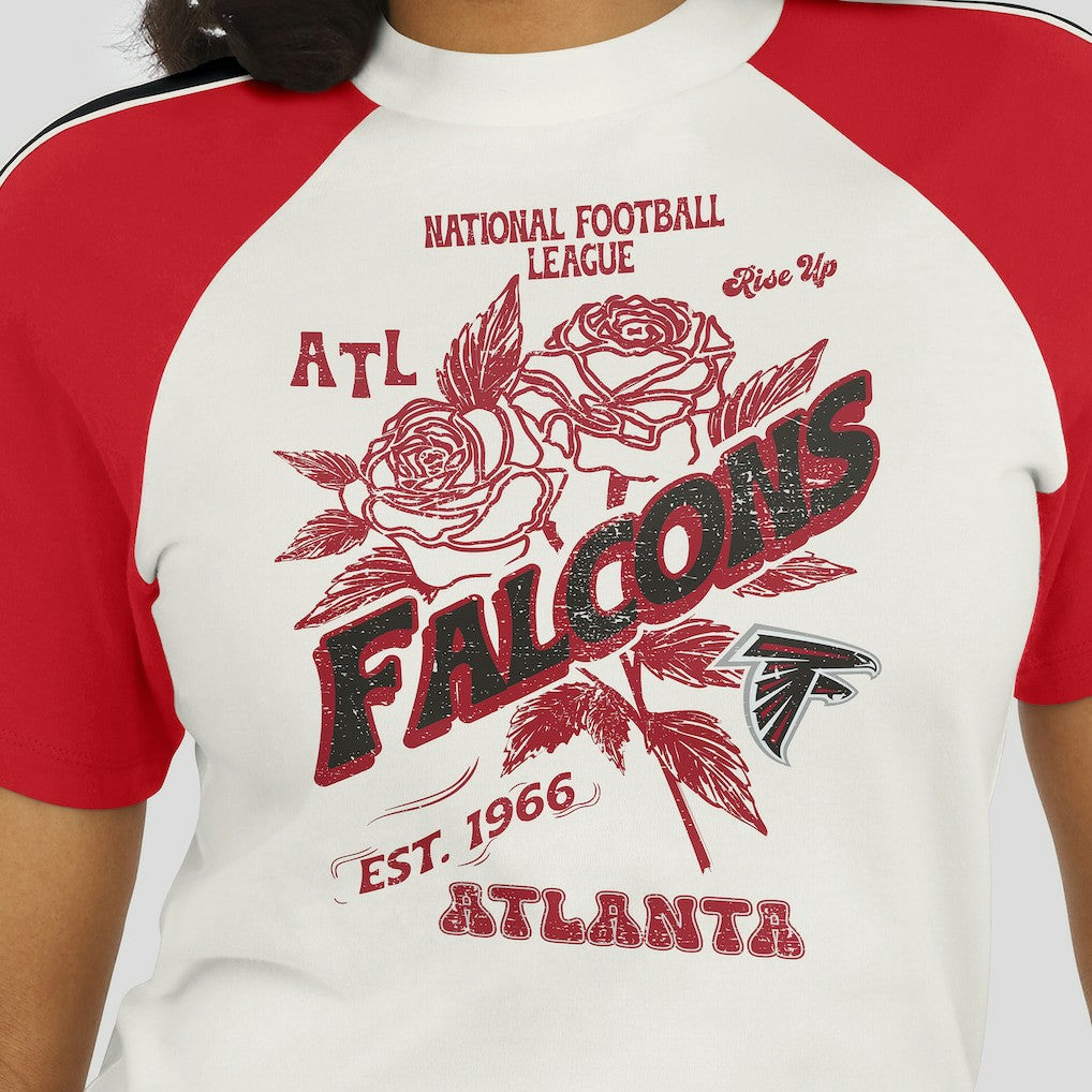 NFL Atlanta Falcons WEAR by Erin Andrews Women's Sleeve Stripe Distressed Raglan T-Shirt
