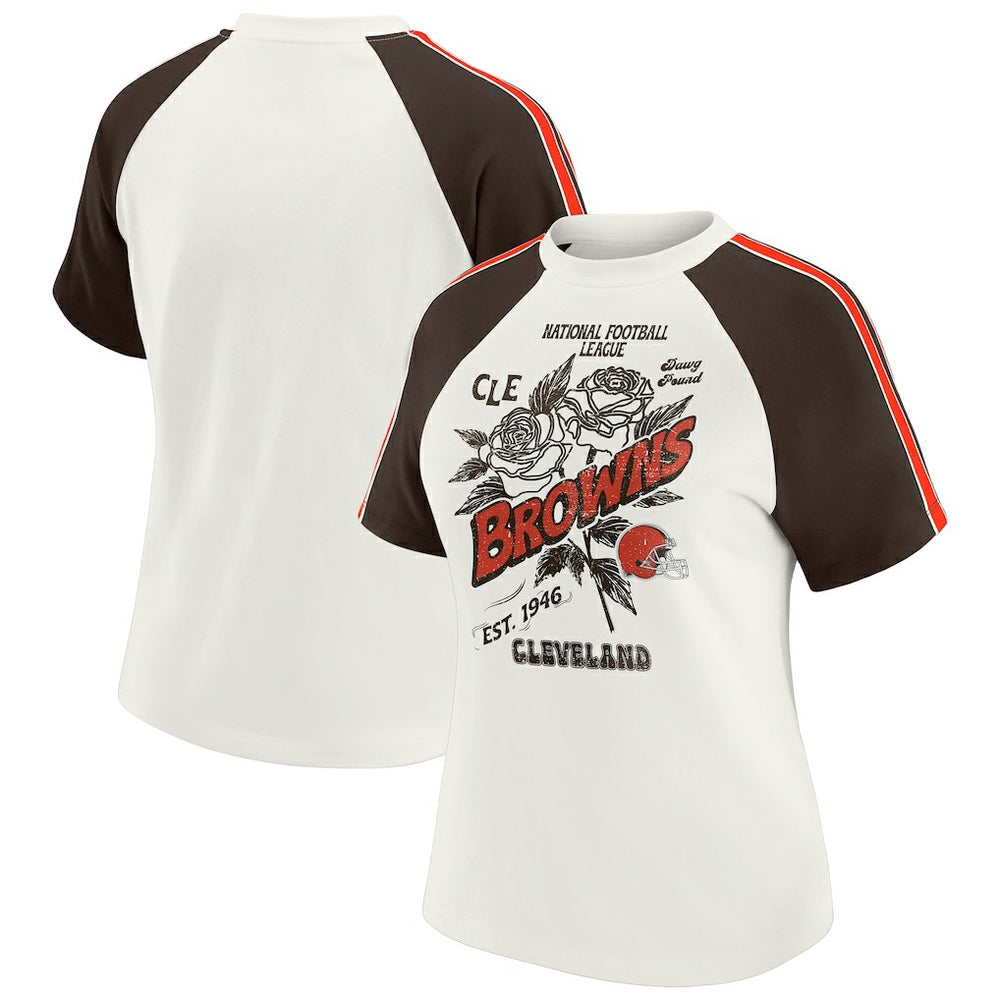 NFL Cleveland Browns WEAR by Erin Andrews Women's Sleeve Stripe Distressed Raglan T-Shirt