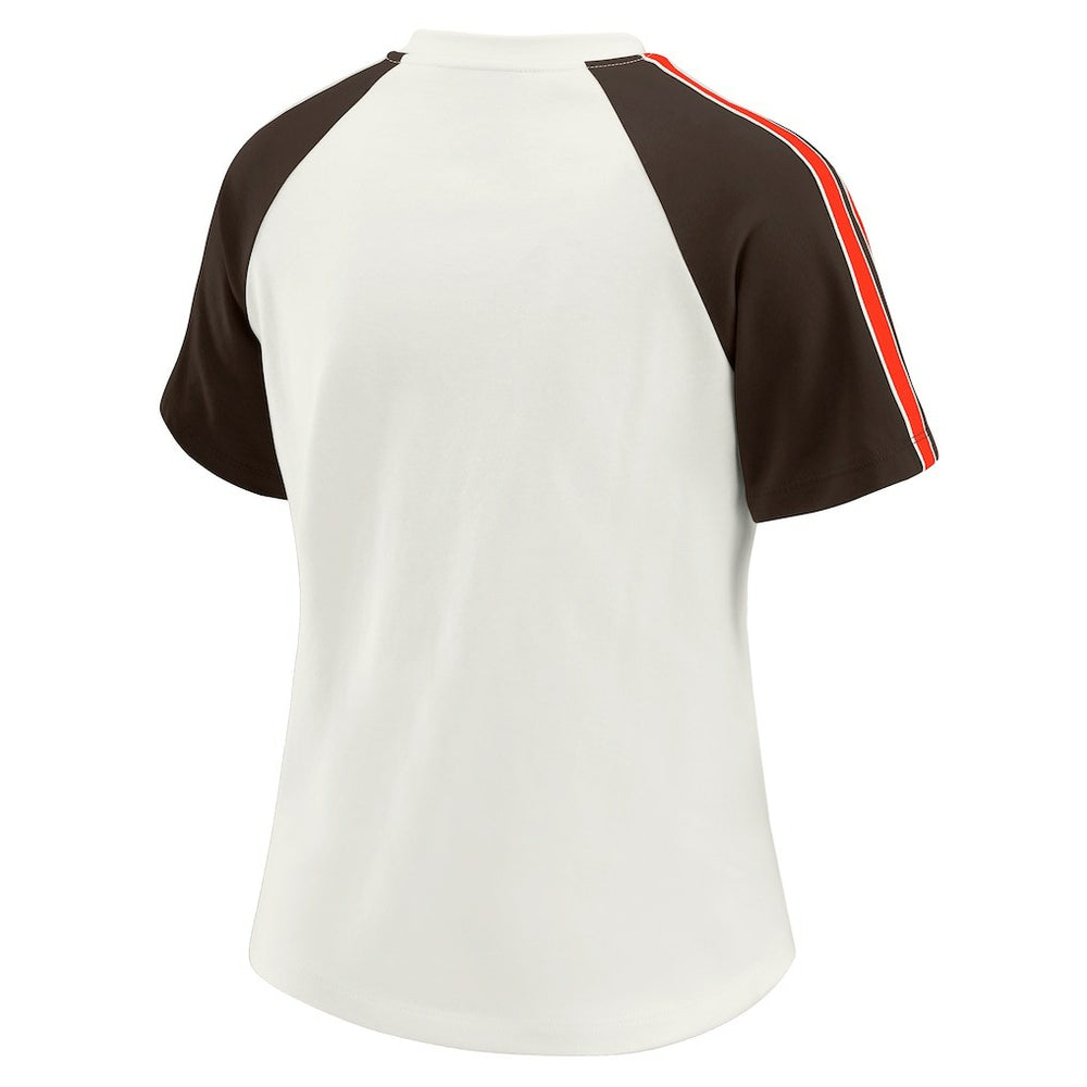 NFL Cleveland Browns WEAR by Erin Andrews Women's Sleeve Stripe Distressed Raglan T-Shirt