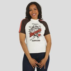 NFL Cleveland Browns WEAR by Erin Andrews Women's Sleeve Stripe Distressed Raglan T-Shirt