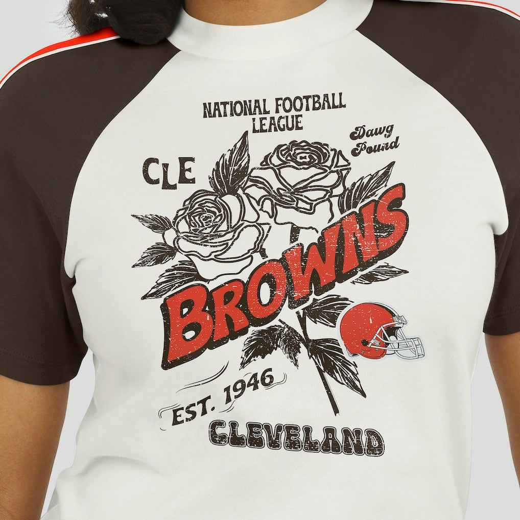 NFL Cleveland Browns WEAR by Erin Andrews Women's Sleeve Stripe Distressed Raglan T-Shirt