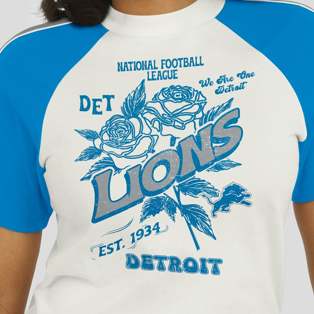 NFL Detroit Lions WEAR by Erin Andrews Women's Sleeve Stripe Distressed Raglan T-Shirt