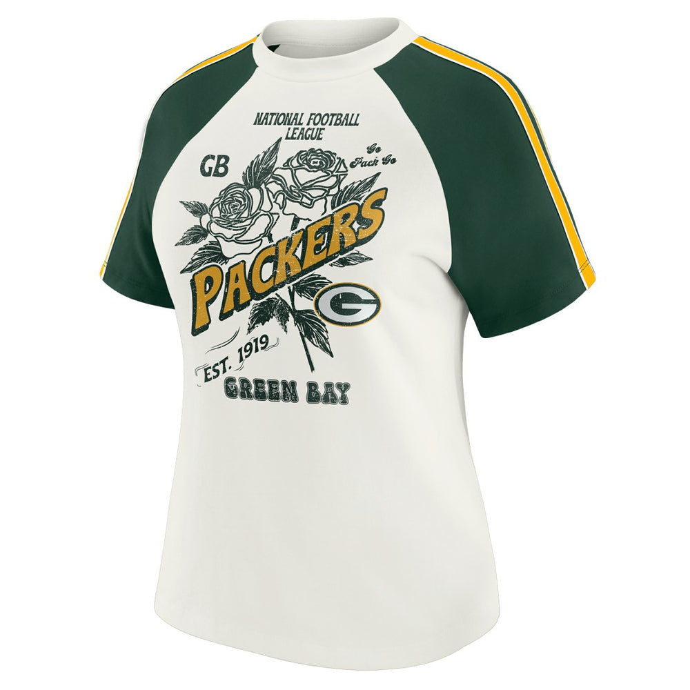 NFL Green Bay Packers WEAR by Erin Andrews Women's Sleeve Stripe Distressed Raglan T-Shirt