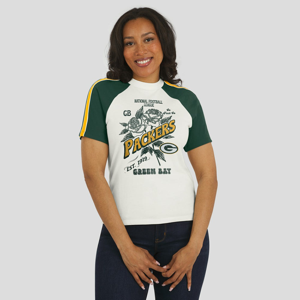 NFL Green Bay Packers WEAR by Erin Andrews Women's Sleeve Stripe Distressed Raglan T-Shirt
