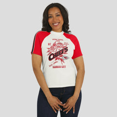 NFL Kansas City Chiefs WEAR by Erin Andrews Women's Sleeve Stripe Distressed Raglan T-Shirt