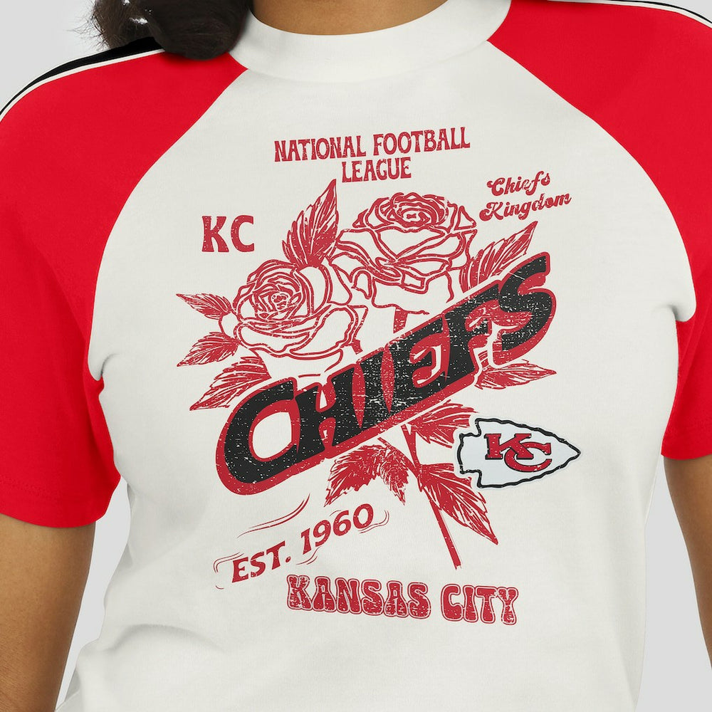 NFL Kansas City Chiefs WEAR by Erin Andrews Women's Sleeve Stripe Distressed Raglan T-Shirt