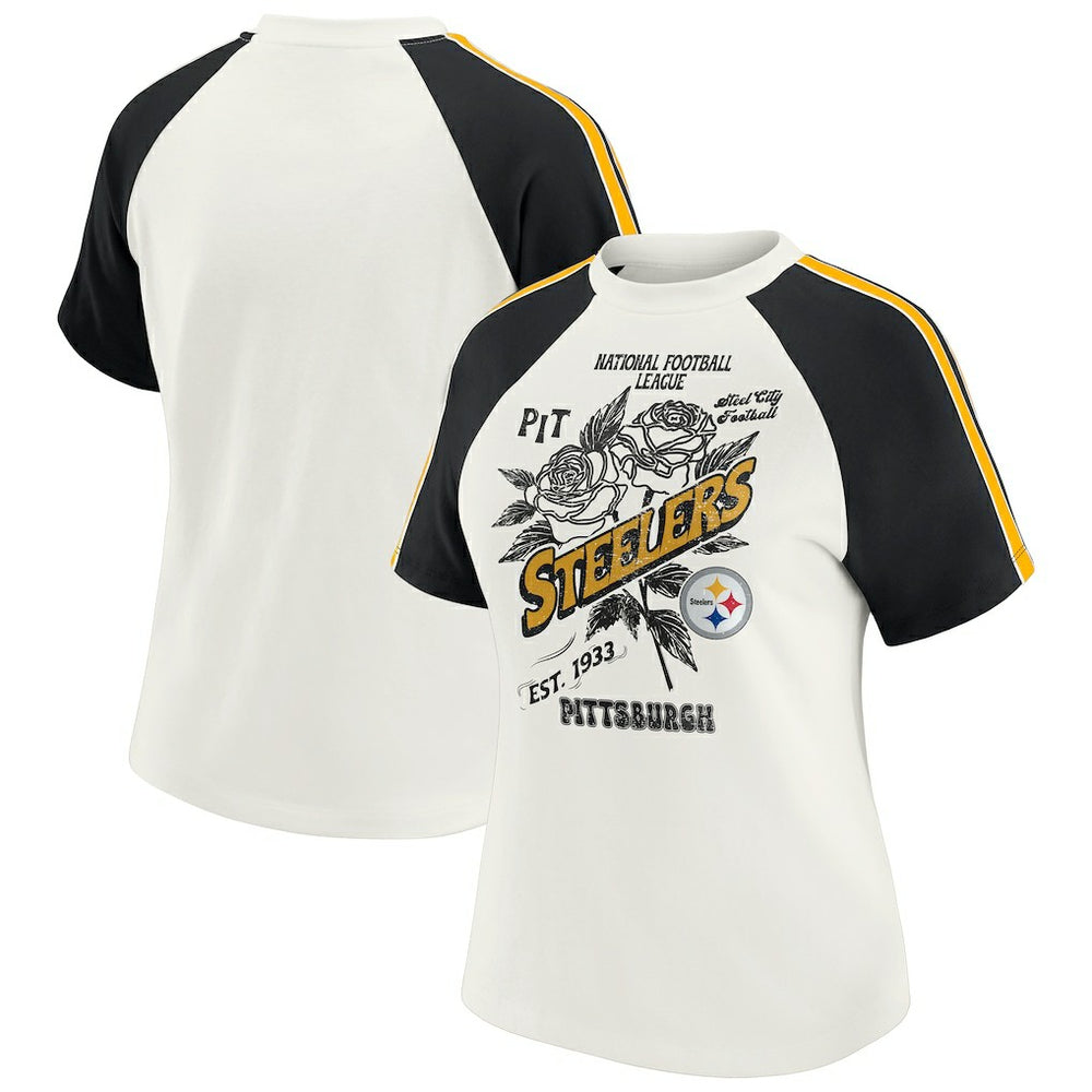 NFL Pittsburgh Steelers WEAR by Erin Andrews Women's Sleeve Stripe Distressed Raglan T-Shirt