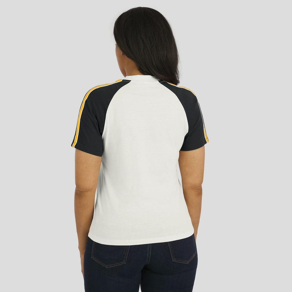 NFL Pittsburgh Steelers WEAR by Erin Andrews Women's Sleeve Stripe Distressed Raglan T-Shirt