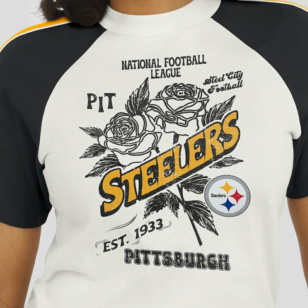NFL Pittsburgh Steelers WEAR by Erin Andrews Women's Sleeve Stripe Distressed Raglan T-Shirt