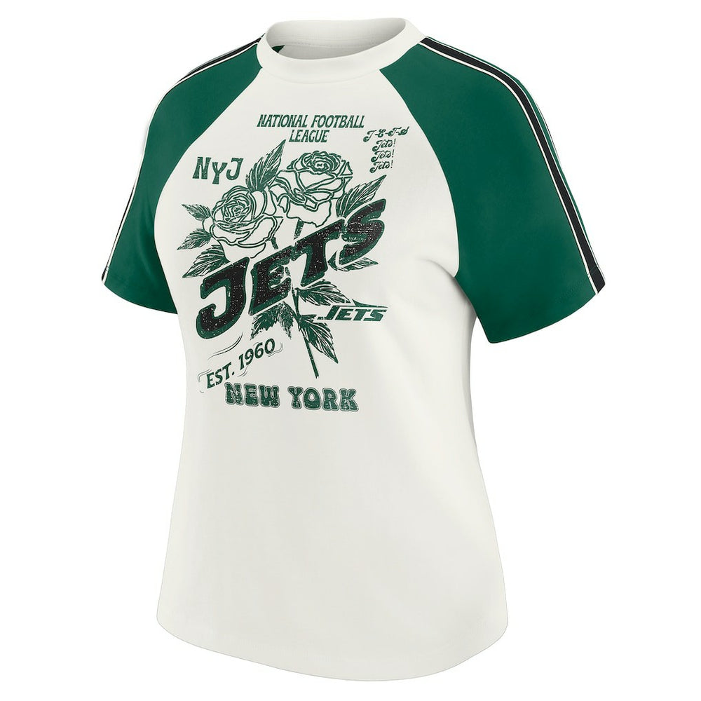 NFL New York Jets WEAR by Erin Andrews Women's Sleeve Stripe Distressed Raglan T-Shirt