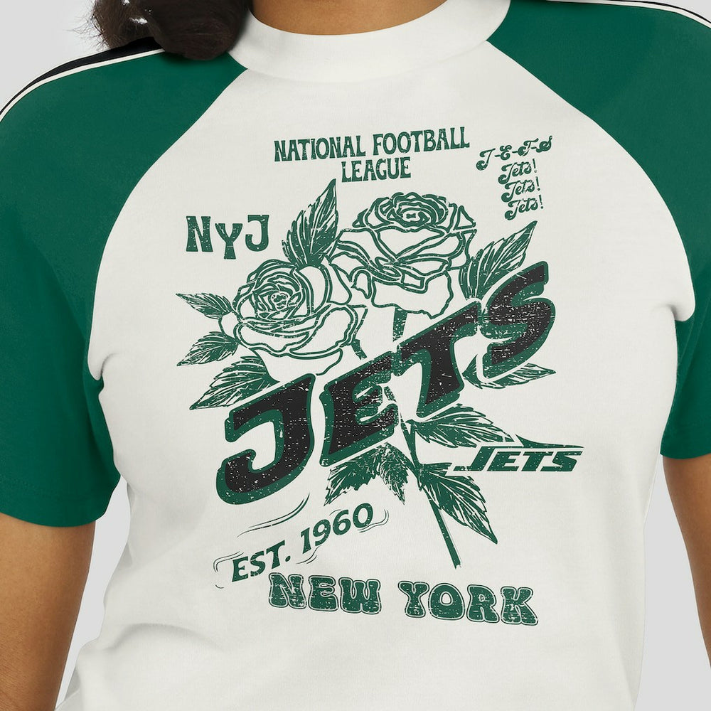 NFL New York Jets WEAR by Erin Andrews Women's Sleeve Stripe Distressed Raglan T-Shirt