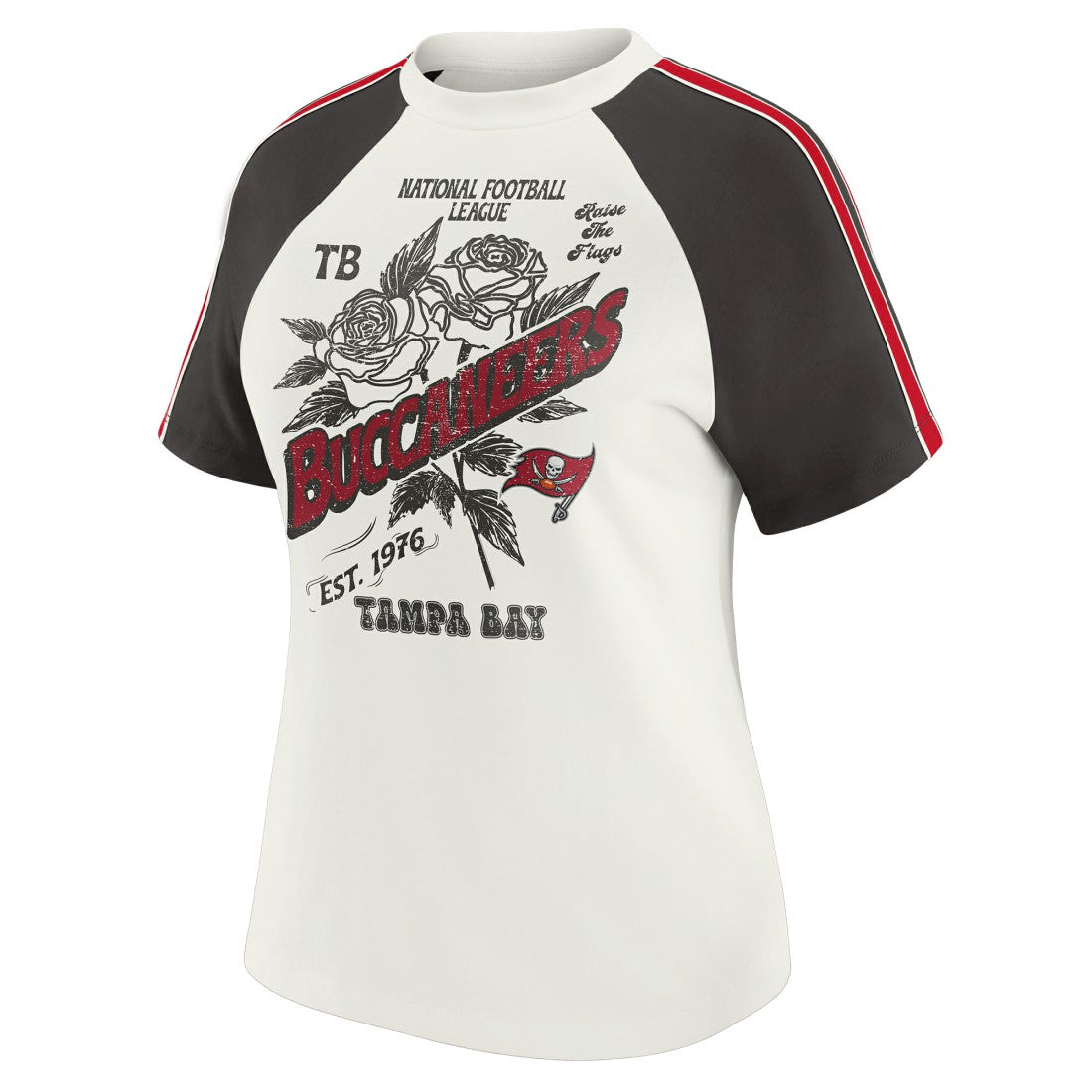 NFL Tampa Bay Buccaneers WEAR by Erin Andrews Women's Sleeve Stripe Distressed Raglan T-Shirt