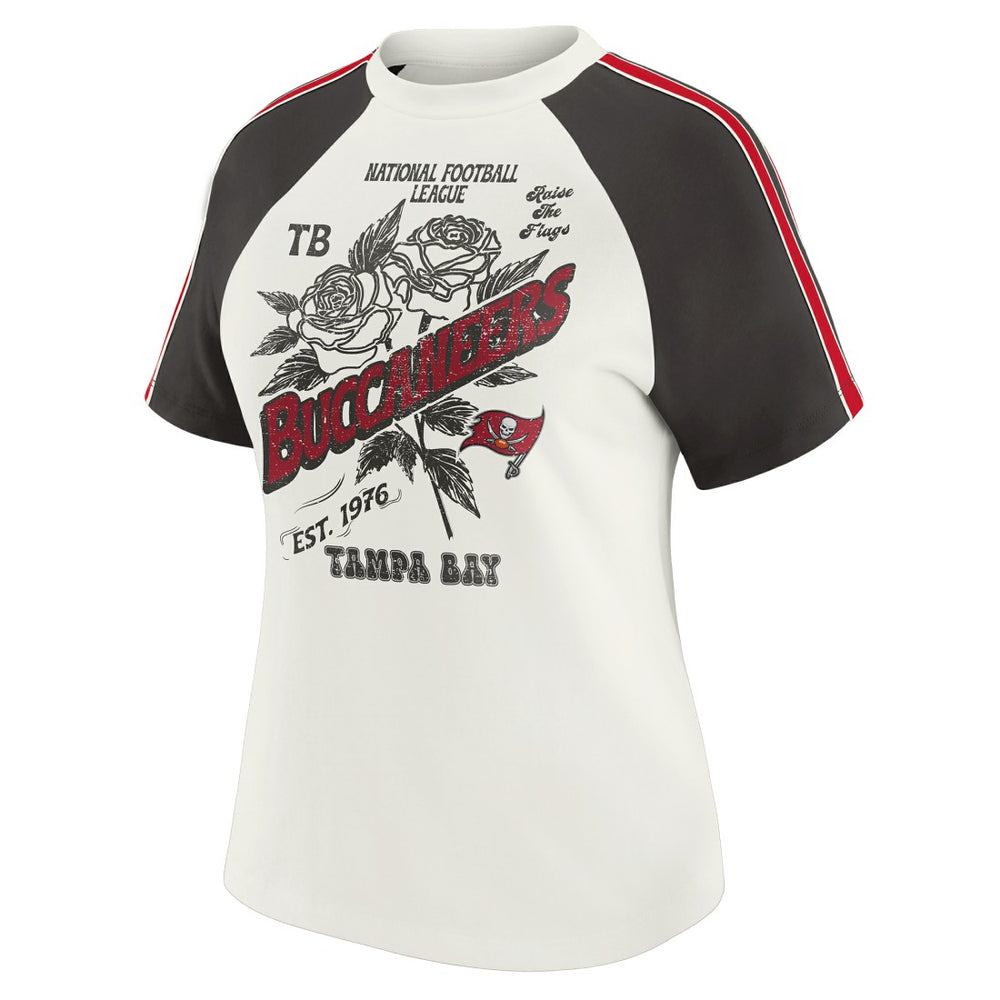 NFL Tampa Bay Buccaneers WEAR by Erin Andrews Women's Sleeve Stripe Distressed Raglan T-Shirt