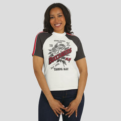NFL Tampa Bay Buccaneers WEAR by Erin Andrews Women's Sleeve Stripe Distressed Raglan T-Shirt