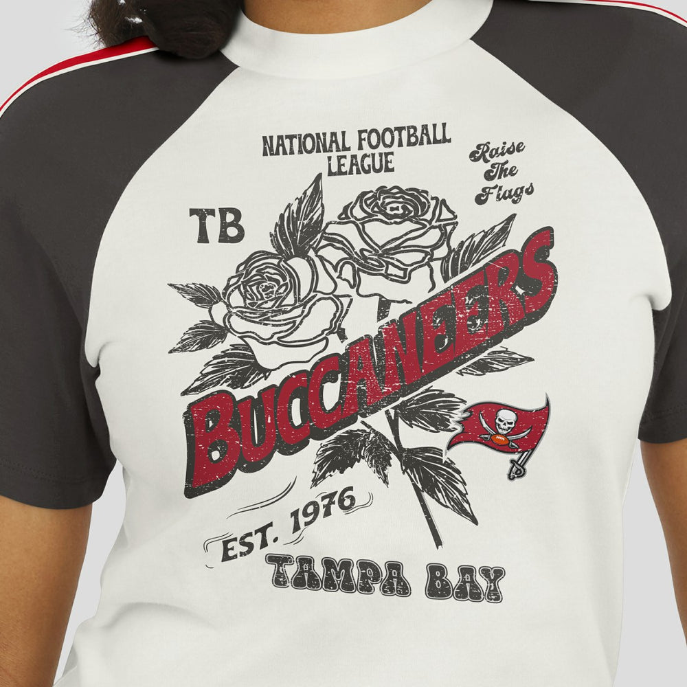 NFL Tampa Bay Buccaneers WEAR by Erin Andrews Women's Sleeve Stripe Distressed Raglan T-Shirt