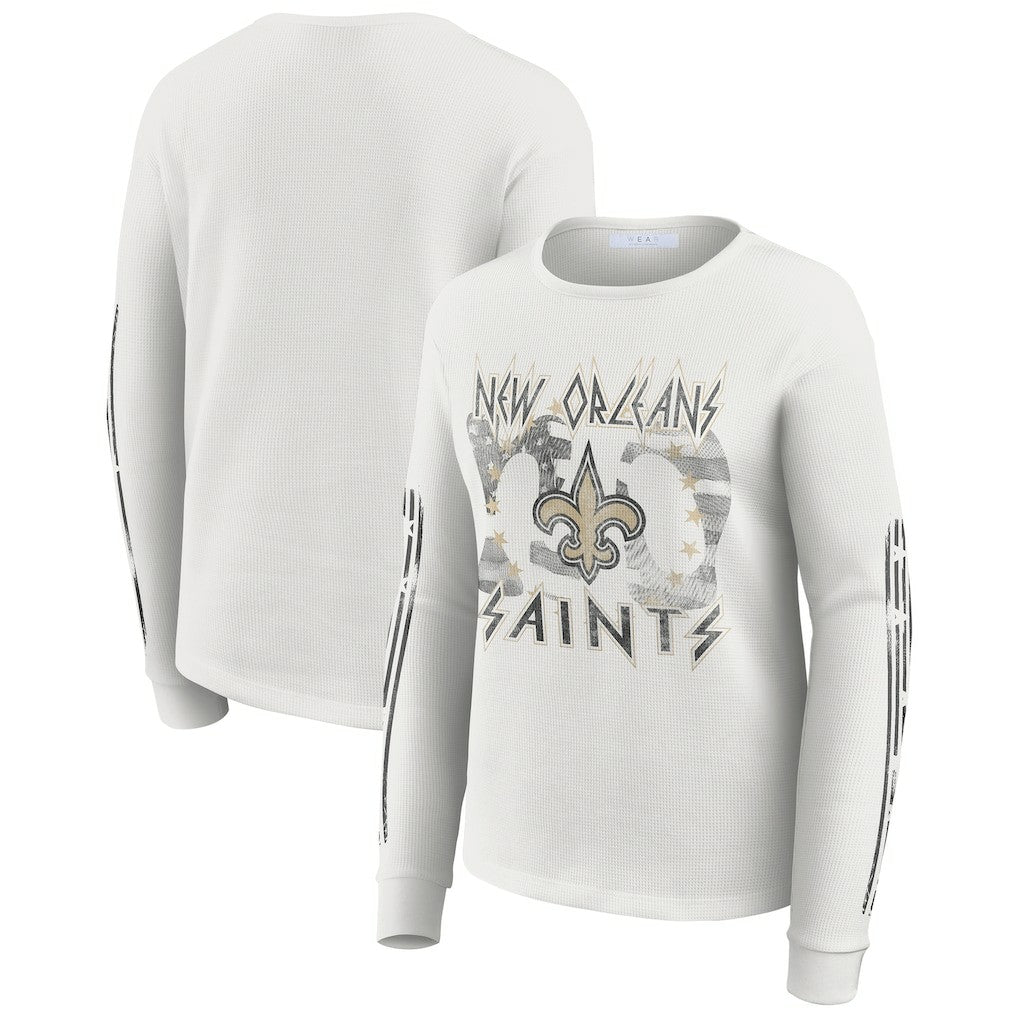 NFL New Orleans Saints WEAR by Erin Andrews Women's Graphic Waffle Long-Sleeve T-Shirt